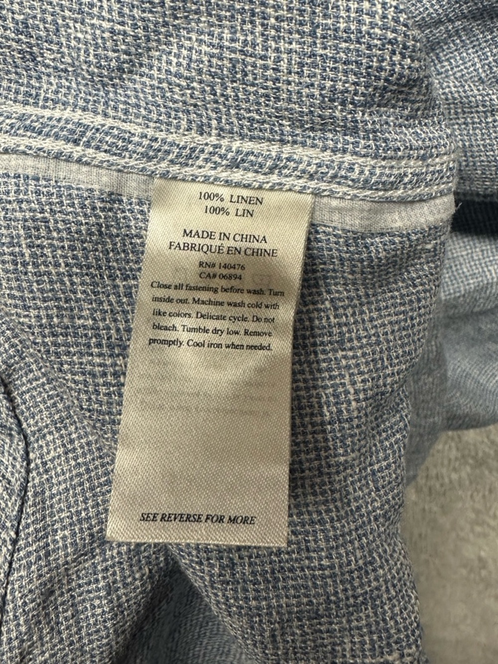 Faherty Linen Short Sleeve Button Up Shirt Blue Textured Pocket Top Size Large - Picture 4 of 8